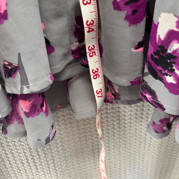 Torrid Floral Print Tie Sleeve Chiffon Skater Dress Plus Sz 2 Gray/Purple Mini - Picture 10 of 10